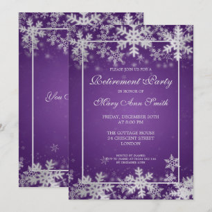 Winter Retirement Party Purple Silver Snowflakes Invitation