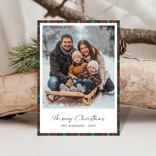 Winter Ride Snow Fun Photo Plaid Christmas Card