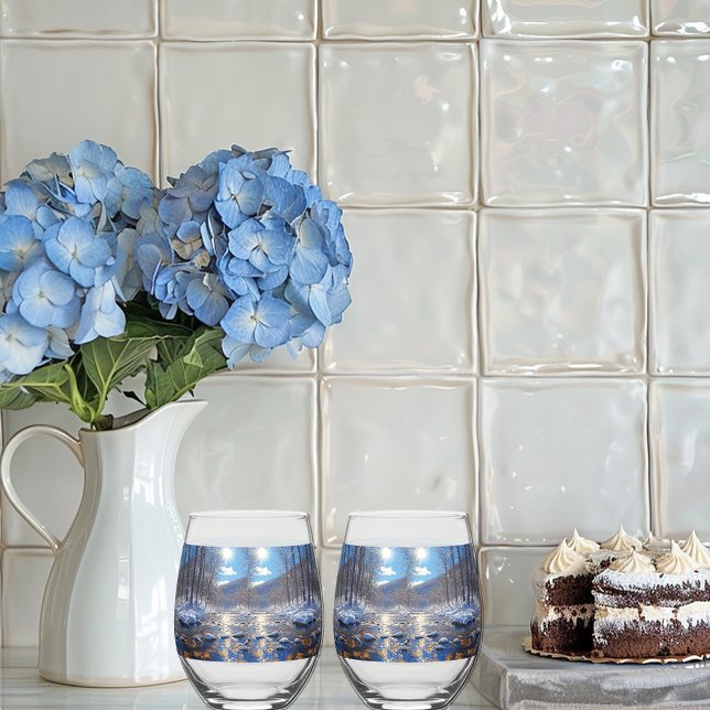 Winter River Bright Sun Drinkware Set Stemless Wine Glass (Creator Uploaded)