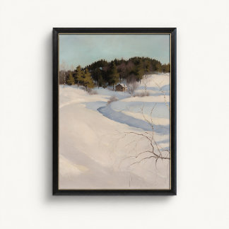 Winter River Nordic Cabin Poster