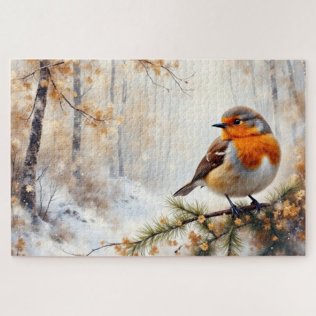 winter robin bird jigsaw puzzle (Horizontal)