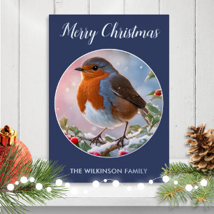 Winter Robin Bird Watercolor Wildlife Personalised Foil Holiday Card