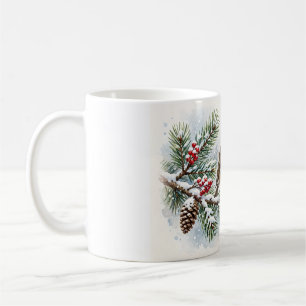 Winter Robin Gift Watercolor Snowy Pine Berry Art Coffee Mug