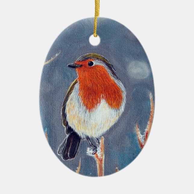 Winter Robin Painting Ceramic Tree Decoration (Front)