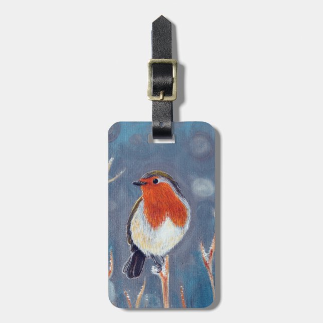 Winter Robin Painting Luggage Tag (Front Vertical)