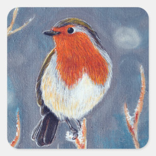 Winter Robin Painting Square Sticker