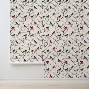 Winter Robin Pattern: Elegant Red-Breasted Birds Wallpaper