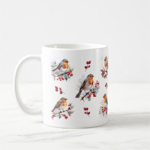 Winter Robin Red Berries Christmas Coffee Mug