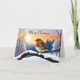 Winter Robin Redbreast Snow Scene Merry Christmas Holiday Card
