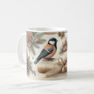 Winter Robin & Scroll: Vintage Christmas Mug