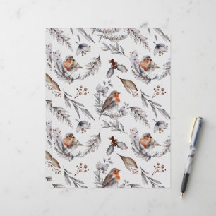 Winter Robin Watercolor Scrapbook Paper