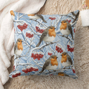 Winter Robins and Snowy Branches Cushion