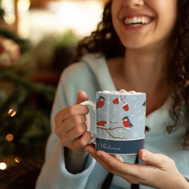 Winter Robins on Tree Branches Cute Bird Pattern Coffee Mug (Creator Uploaded)