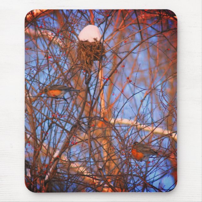 Winter Robins Wildlife Nature  Mouse Mat (Front)