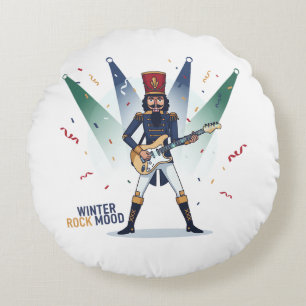 Winter Rock Mood – Nutcracker Guitarist Round Cushion