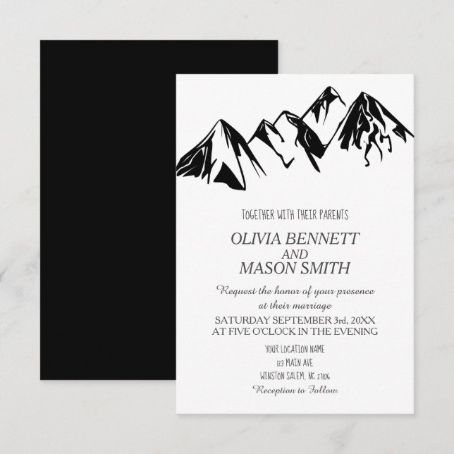 Winter Rocky Mountain Lake Country Wedding Invitation (Front/Back)