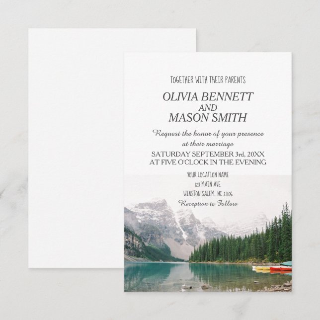 Winter Rocky Mountain Lake Country Wedding Invitation (Front/Back)