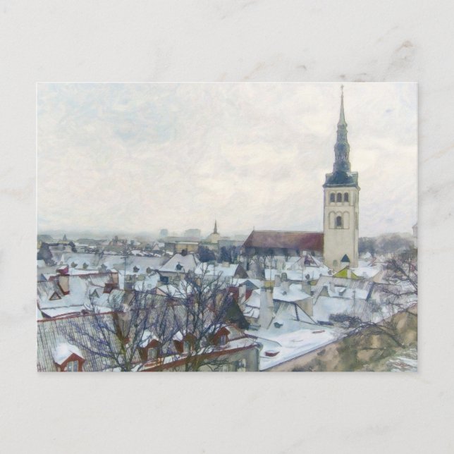 Winter Rooftops in Tallinn, Estonia Europe Art Postcard (Front)
