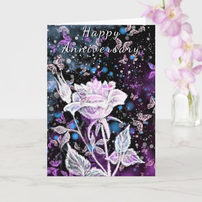 Winter Rose and Butterflies Anniversary Card (Orchid)