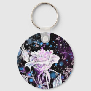 Winter Rose and Butterflies - Beautiful Key Ring
