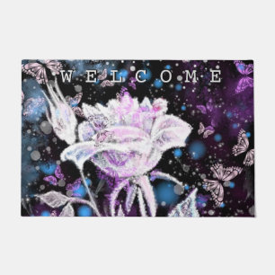 Winter Rose and Butterflies Doormat Welcome