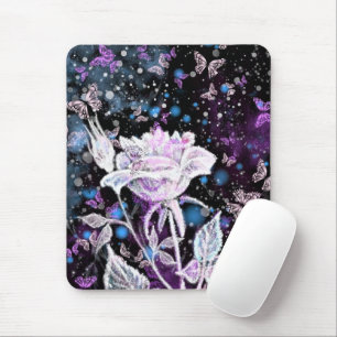 Winter Rose and Butterflies Mouse Pad