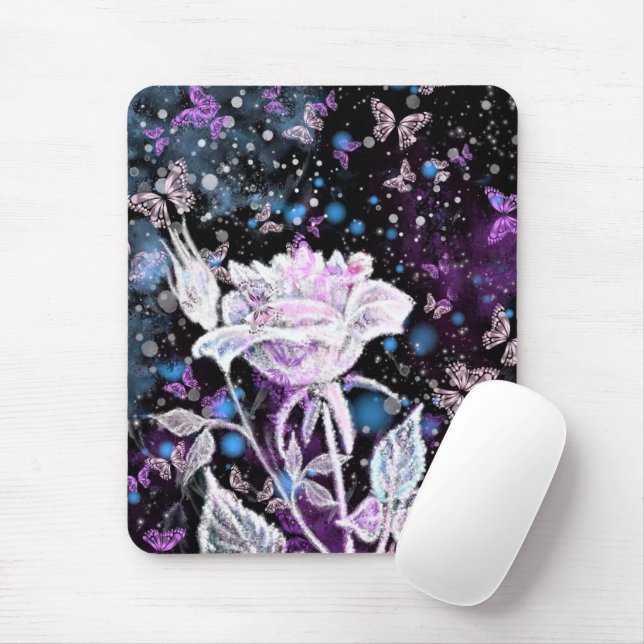 Winter Rose and Butterflies Mouse Pad (With Mouse)