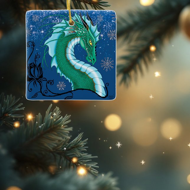 Winter Rose Dragon Ceramic Ornament (Creator Uploaded)