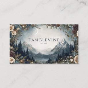 Winter Rose Floral and Snowy Mountain Landscape Business Card