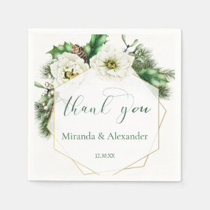 Winter Rose Pine Holly Wedding Thank You Napkin