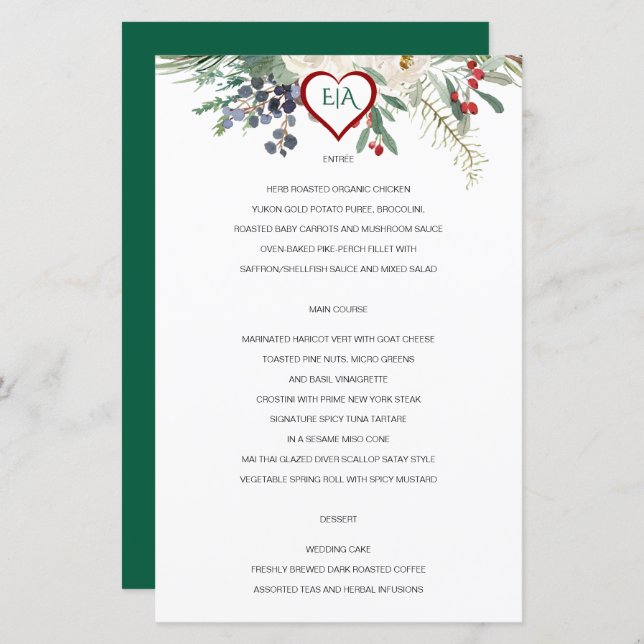 Winter Rose Pinery Wedding Menu (Front/Back)