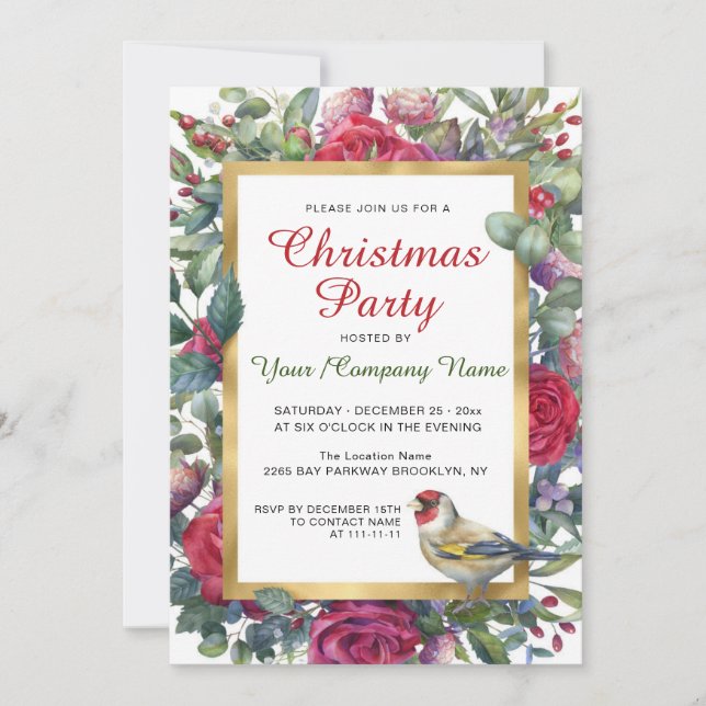 Winter Roses Floral Wreath Christmas Eve Party Invitation (Front)