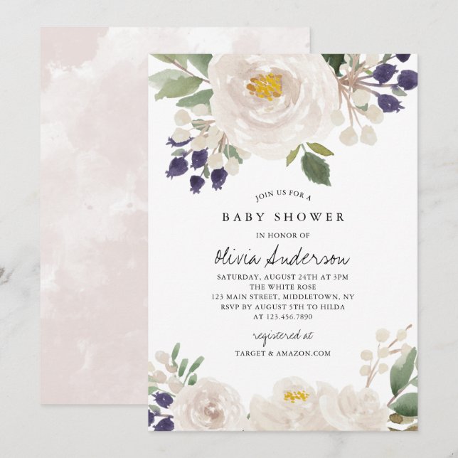 Winter Roses Gorgeous Baby Shower Invitation (Front/Back)