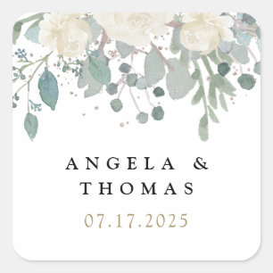 Winter Roses White Gold Floral Wedding  Square Sticker
