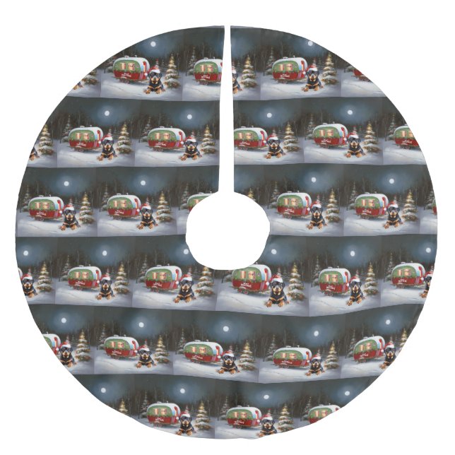 Winter Rottweiler Caravan Christmas Adventure Brushed Polyester Tree Skirt (Front)
