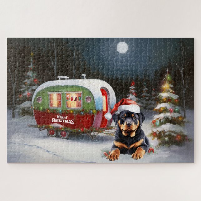 Winter Rottweiler Caravan Christmas Adventure Jigsaw Puzzle (Horizontal)