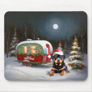 Winter Rottweiler Caravan Christmas Adventure Mouse Mat