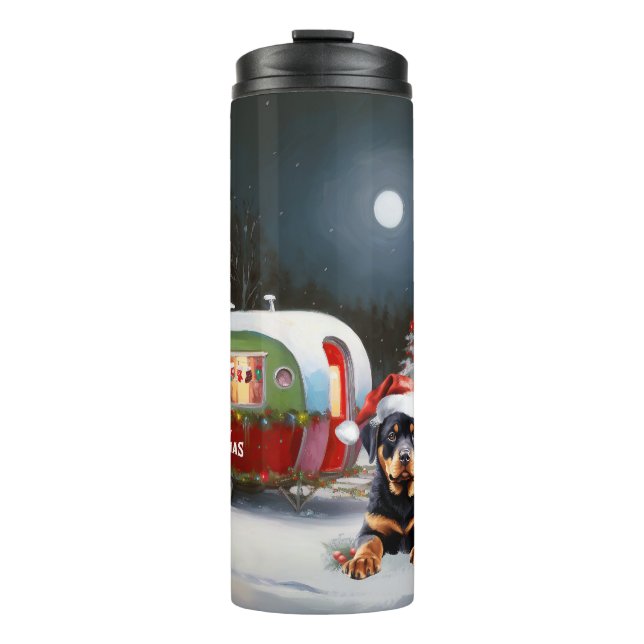 Winter Rottweiler Caravan Christmas Adventure Thermal Tumbler (Front)