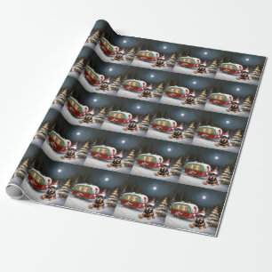 Winter Rottweiler Caravan Christmas Adventure Wrapping Paper