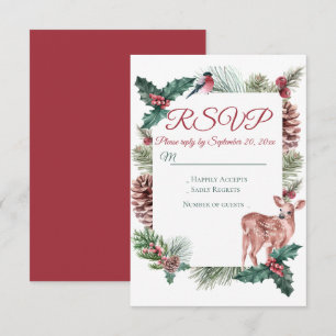 Winter RSVP Deer Floral Christmas Red Wedding Invitation