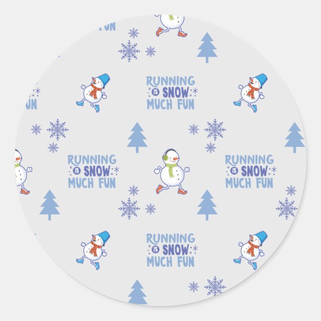 Winter Running - Snowman Christmas Tree Classic Round Sticker (Front)
