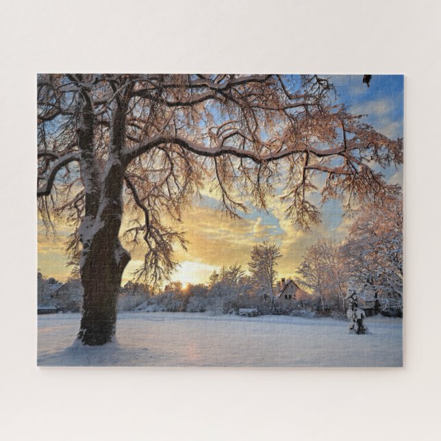 Winter Rural Landscape at Sunset Jigsaw Puzzle (Horizontal)