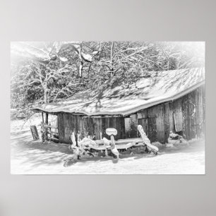 Winter Rural Scene Barn & Rake - Tennessee Photo Poster