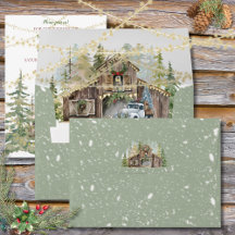 Winter Rustic Barn in Evergreen Forest Envelope