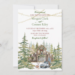 Winter Rustic Barn in Forest Wedding Invitation