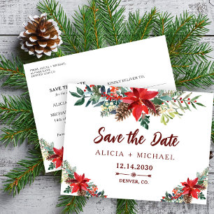 Winter rustic botanical wedding save the date announcement postcard
