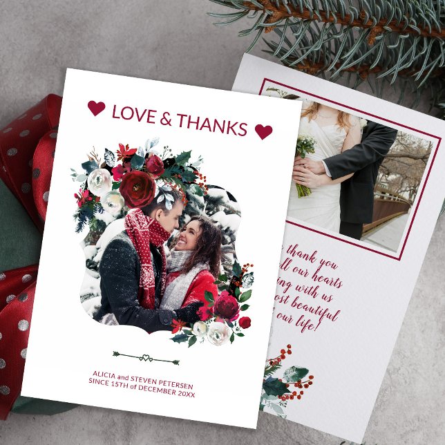 Winter Rustic Burgundy Roses Wedding Thank You Invitation (Creator Uploaded)