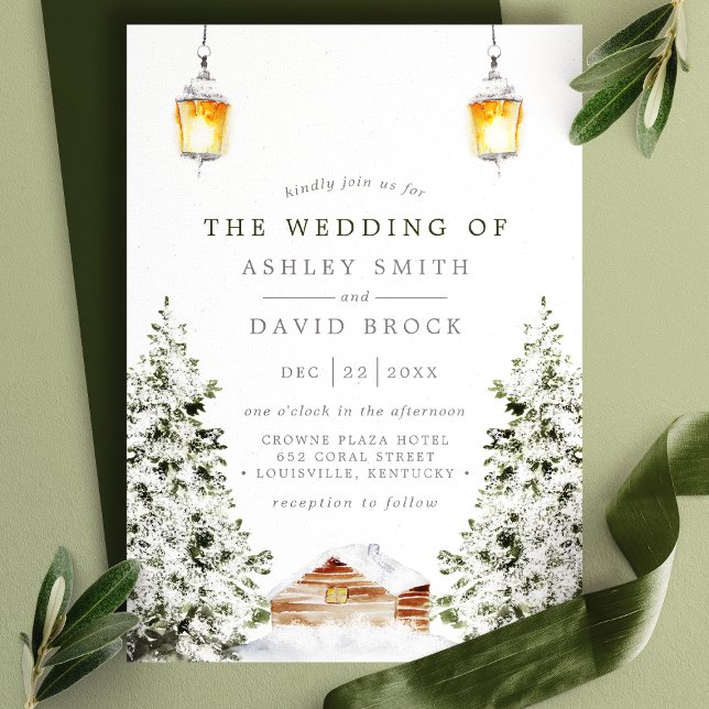 Winter Rustic Cabin Snow Pine Wedding Invitation (Creator Uploaded)