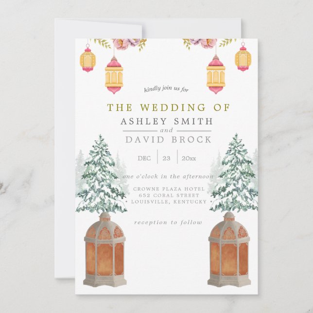 Winter Rustic Cabin Snow Pine Wedding Invitation (Front)