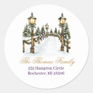 Winter Rustic Christmas Lamp Return Address  Classic Round Sticker